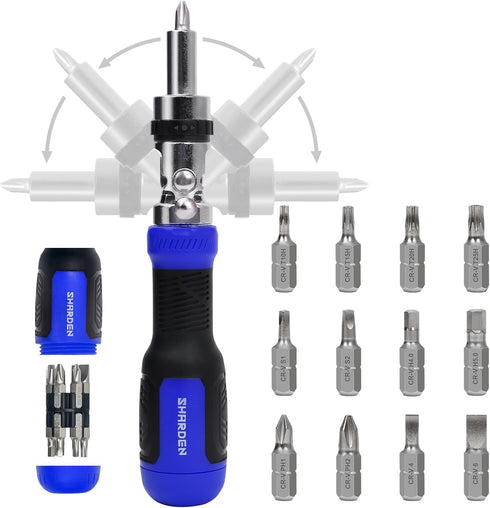 SHARDEN Ratchet Screwdriver 13-in-1 Multi Screwdriver Tool All in One Ratcheting Screwdriver Set with Phillips, Flat Head, Torx, Hex, Square, 180 ...