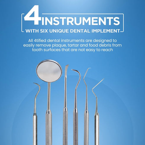4tified Dental Tools Hygiene Kit 4 PCS French Stainless Steel Professional Teeth Cleaning Home Use Plaque Calculus Removal Tartar Scraper Scaler F...