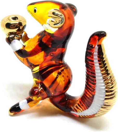 Handmade Mini 2" Cute Squirrel with Walnut Figures Blown Glass Art, Collectible Figurine Gift Ideas, Miniature Wild Animals, Tiny Ornament Cool St...