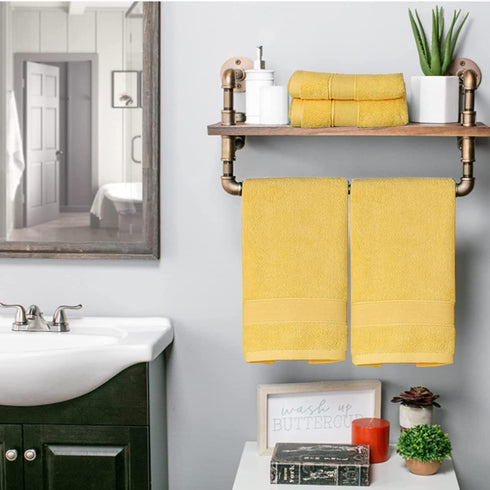 Lchkrep Bathroom Hand Towels (14x30 inch), Home Soft Cotton Super Soft Highly Absorbent Hand Towel for Bath, Hand, Face, Gym and Spa,(Yellow 2 Pac...