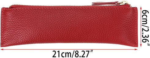BTSKY Genuine Leather Pencil Case - Zippered Pen Case Stationery Bag Zipper Pouch Pencil Holder (Red)...