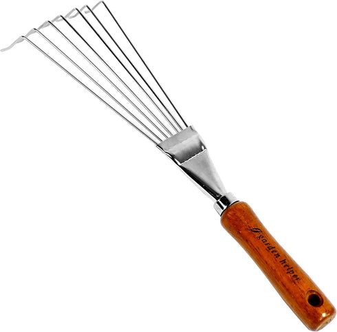 Japanese Hand Rake Garden Tool, Japanese Steel with Wood Handle, Small Rake for Leaves, Handheld Garden Cleaning Tool, Made in Japan, Silver...