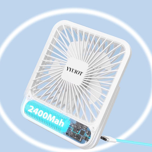 Desk Fan Battery Operated, USB Rechargeable Fan, 2400mAh 180° Quiet Personal Fan With Power Display, 100 Speeds Adjustable Table Fan for Desktop, ...