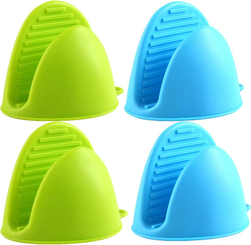 Silicone Cooking Pinch Grips Oven Mitts - Finger Protector Pot Holder for Kitchen,Cooking,Baking,BBQ - Heat Resistant Gloves, 2 Pairs (Blue and Gr...