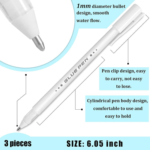 3 Pieces Adhesive Fine Tip Glue Pen Quick Dry Crafting Fabric Liquid Glue Pen Precision Provides Point Application for Die-cuts Glitter Card Makin...