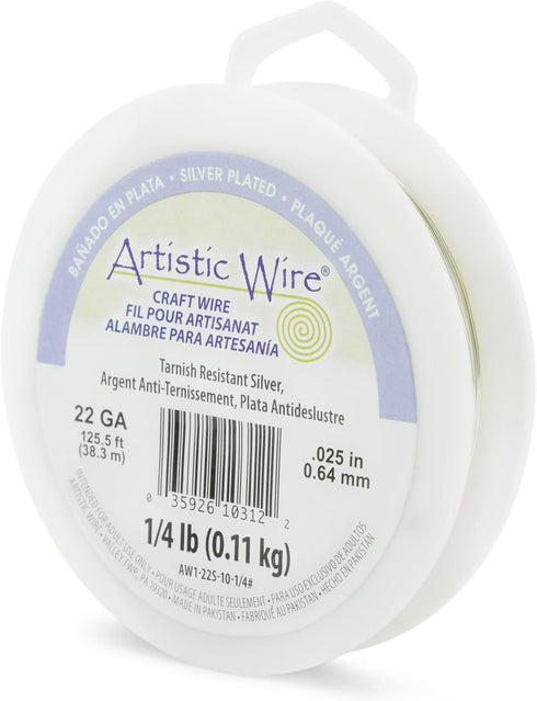 Artistic Wire, 22 Gauge Silver Plated Tarnish Resistant Colored Copper Craft Wire, Tarnish Resistant Silver, 125 ft...