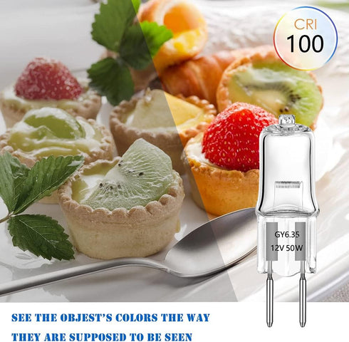 GY6.35 Halogen Light Bulbs 12 Volt 50 Watt, 10 Pack 2 Pin GY6.35 Base Bulb, Replacement T4 Tubular JCD Type Bulb for Ceiling Lights, Table Lamp, C...