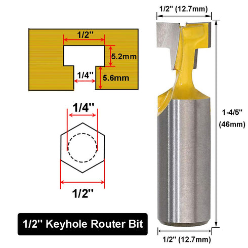 Saiper 1/2 Inch Shank Keyhole Router Bit Set T-Slot Woodworking Grooving Router Bits (3/8 & 1/2 Inch Blade Diameter) Slotting Milling Cutter for P...