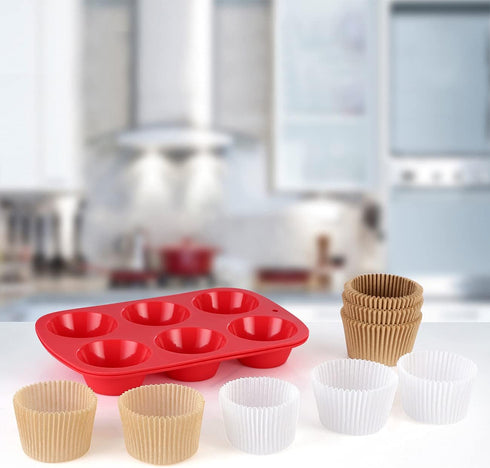 Gifbera Jumbo Cupcake Liners Greaseproof Paper 200 Count - Food Grade Odorless Muffin Baking Cups Cupcake Wrappers for Wedding Birthday, Natural...
