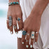 ELABEST Boho Western Ring Set Turquoise Cactus Arrow Joint Knuckle Finger Rings Sets for Women...