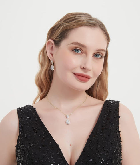 UDYLGOON UDORA Teardrop Cubic Zirconia Drop Earrings Necklace Bridal Jewelry Sets Wedding Prom Gifts For Bridesmaid...