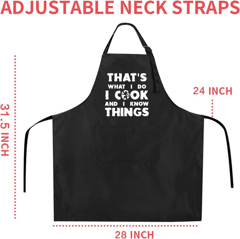 Rosoz Funny BBQ Black Chef Aprons for Men, I Cook and I Know Things Adjustable Kitchen Cooking Aprons with Pocket Waterproof Oil Proof Father’s Da...