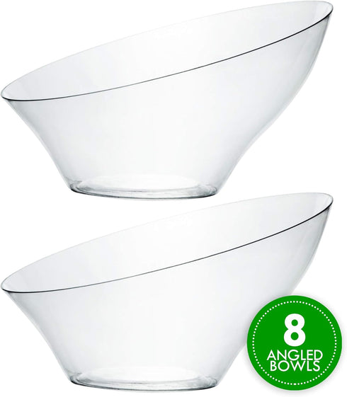 PLASTICPRO Disposable Angled Plastic Bowls Round Medium Serving Bowl, Elegant for Party's, Snack, or Salad Bowl, Clear Pack of 4...