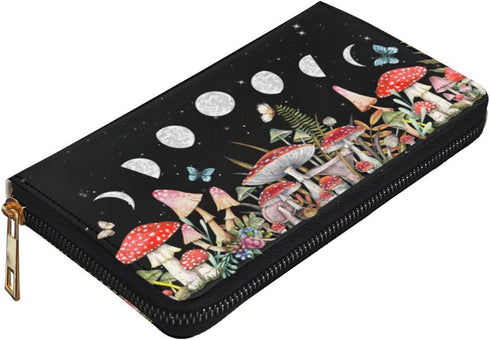YISHOW Mushroom Wallet Slim Thin Leather Purse Wallet With Zip Around Clutch Casual Handbag For Phone Key Credit Cards...