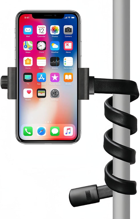 Adjustable Gooseneck Phone Holder - Suitable for Phone Holder for mic Stand?Baby Strollers, Treadmills, Shopping carts, Bicycles, Cars, Boats, and...