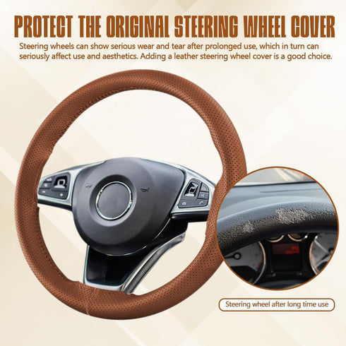 Leather Steering Wheel Cover Lace Up, Stitch On Wrap, Breathable Anti-Slip Car Steering Wheel Protector Universal Fit Max 15 Inch Car Wheels, DIY ...