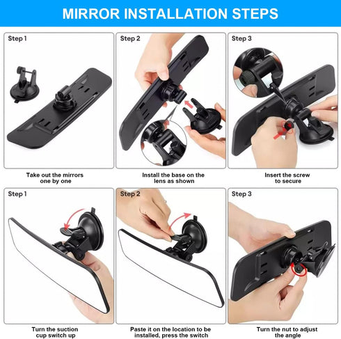 12'' Car Rear View Mirror with Suction Cup, Convex Wide Angle HD Auto Inside Rearview Mirror, Anti Glare Reduce Blind Spots, 360 Degrees Adjustabl...