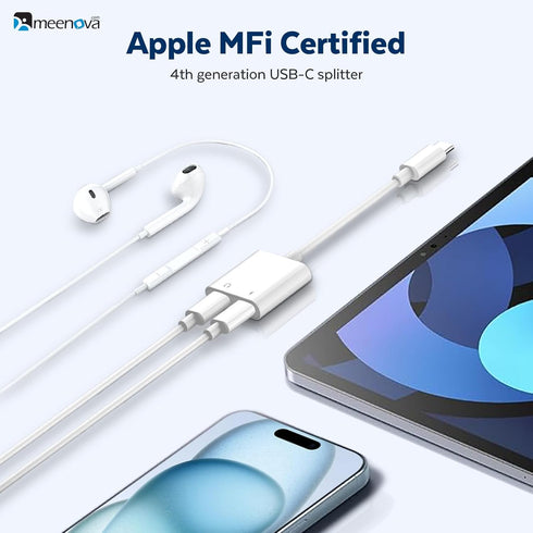USB C Splitter 1 in 2 Out, Dual USB C Headphone and 60W Charger Adapter, Type C Audio Adapter with Fast Charging Dongle Compatible with iPhone 15,...