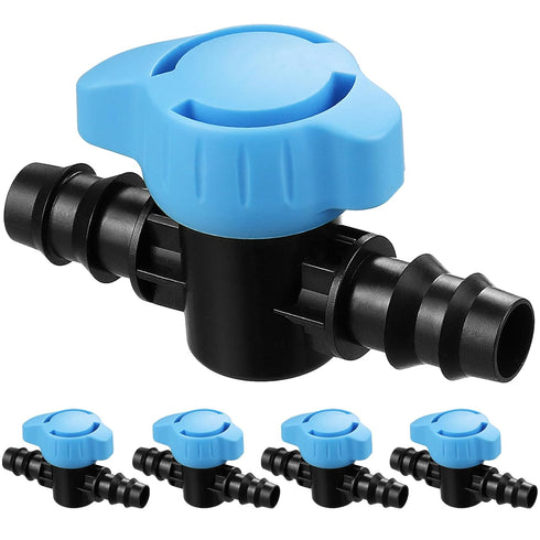5 Pack 1/2 Inch Drip Irrigation Valve: 1/2 in. in-Line Shut Off Valves for 1/2 Inch Drip Irrigation Tubing (.570-.620" ID) Barbed Cut Off Switch V...