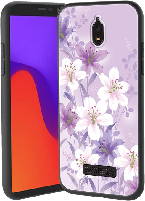 Phone Case for Blu view 2 with Lanyard Strap Girls Women Cute Slim Shockproof Protective Cover Case for Blu view 2/B130DL/B131DL - Purple Flower...