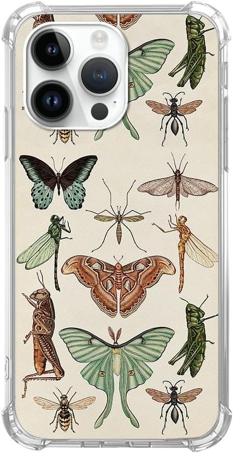 Vintage Insects Moth Case Compatible with iPhone 15 Pro Max, Psychedelic Fauna Case for iPhone 15 Pro Max, Trendy TPU Bumper Phone Case Cover...