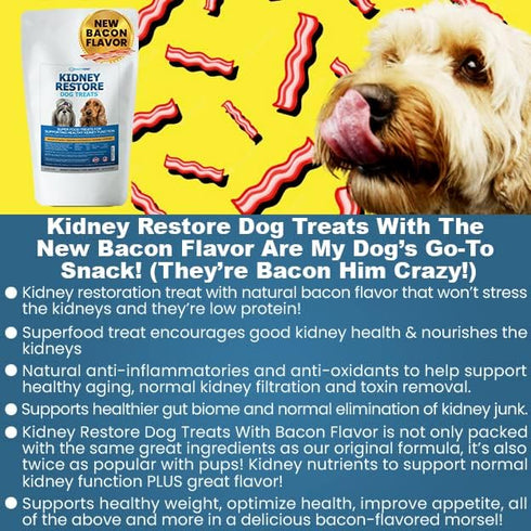 Kidney Restore Bacon Dog Treats 8oz for Petite Dogs. Low Protein Dog Treats for Kidney Support for Small Dogs. Renal Treats for Any Kidney Dog Die...