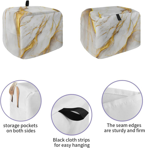 Toaster Dust Cover with Pockets, Marble White Grey Golden Abstract Art Texture Soft Washable 2 Slice Toaster Cover, Dust-proof Cover for Small App...
