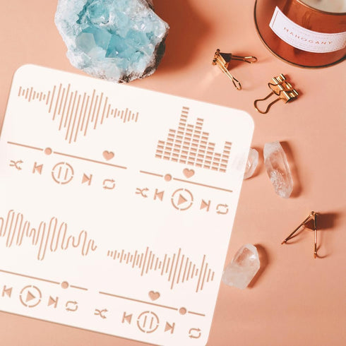 FINGERINSPIRE Music Player Painting Stencil 11.8x11.8 inch Reusable Music Playback Pause Pattern Stencil Music Themed Plastic Stencil for Painting...