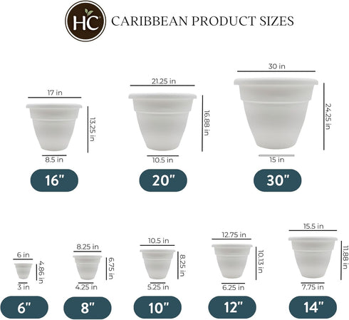 The HC Companies 6 Inch Caribbean Planter - Lightweight Indoor Outdoor Plastic Plant Pot for Herbs and Flowers, White (4 Pack)...