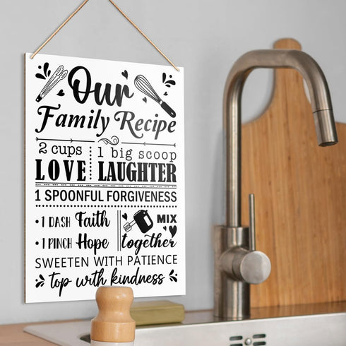 UDNADKEX Funny Kitchen Wall Hanging Sign Decor, Our Family Recipe, Home Kitchen Dining Room Wooden Sign Decor Kitchen Wall Decoration, Kitchen Gif...