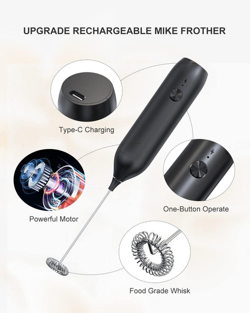 Milk Frother Handheld, ESCLAP Rechargeable Frother for Coffee, Electric Whisk Drink Mixer Handheld for Cappuccino, Frappe, Matcha, Hot Chocolate...