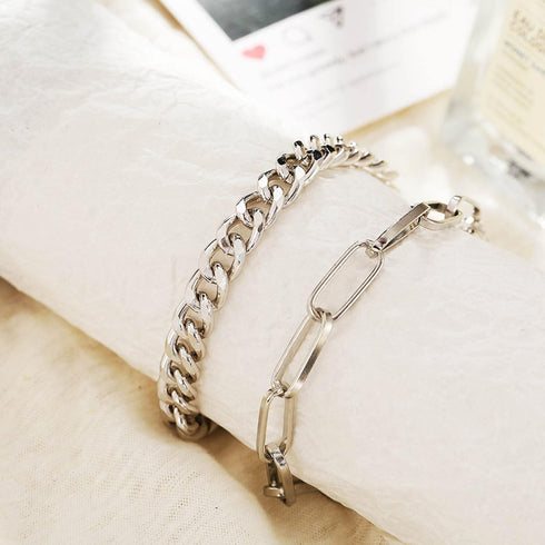 Silver Cuban Chain Anklet Bracelet Layered Paperclip Chain Foot Chain Punk Anklet Minimalist Beach Anklet 2 Pcs Set Foot Jewelry Gift for Women...