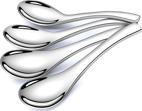 Soup Spoons,4 Pieces Stainless Steel Asian Soup Spoon 6.3 Inch Heavy-Weight Short Handle Ramen Spoons,Thickened Spoons Silverware...