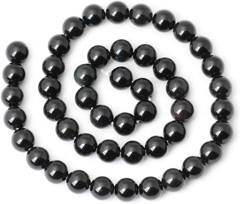 45PCS 8mm Natural Black Obsidian Gemstone Round Loose Beads Crystal Energy Stone Healing Power for DIY Jewelry Making 1 Strand 15"...