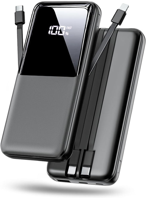 Portable Charger Power Bank - 15000mAh Fast Charging Powerbank with Built in USB-C(22.5W) and iOS(20W) Output Cable, LED Display Battery Pack for ...
