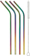 HIC Kitchen Reusable Rainbow Drinking Straws, 18/8 Stainless Steel, Set of 4 Straws with Cleaning Brush...