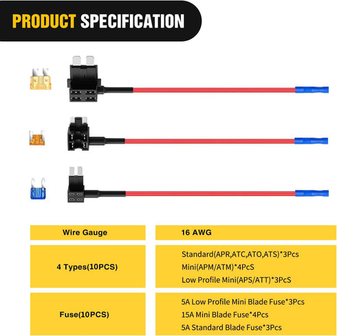 Nilight - 50040R 12V Car Add-a-Circuit Fuse Adapter with Standard and Mini TAP Profile TAP Blade Fuse for Cars Trucks Boats, 10 Pack Fuse Holder-3...