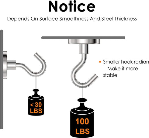 Magnetic Hooks Heavy Duty, 100 lbs Strong Hooks for Hanging, Magnet with Hook for Cruise, Grill, Fridge, Pack of 8......