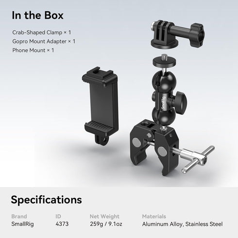 SMALLRIG Camera Mount Clamp Kit, Ball Head Magic Arm with Clamp, Super Clamp with Non-Slip Threads, for Gopro, Webcam, Camera, Phone, Monitor and ...