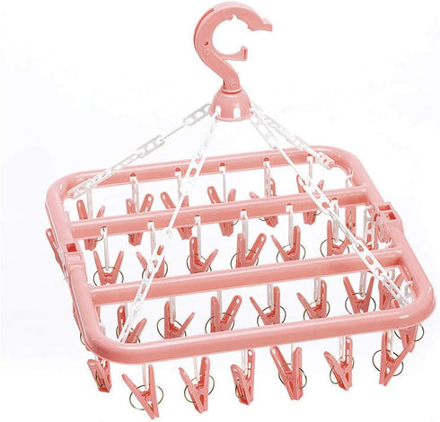 SteelFever Clothes Drying Hanger with 32 Clips, Foldable Hanging Drying Rack for Clothes Underwear Socks (Light Pink)...
