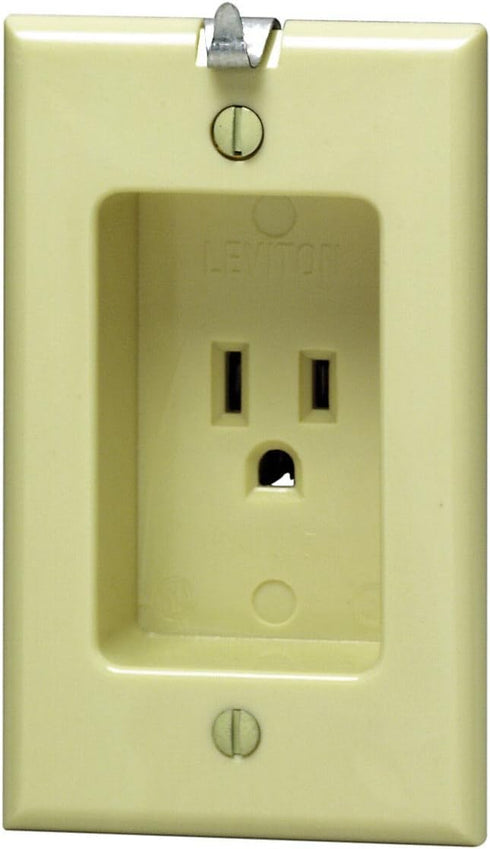 Leviton 688-I 15 Amp, 125 Volt, 1 Gang Recessed Single Receptacl, Ivory......