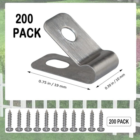 Wire Fence Clips 200 Pcs Fence Wire Clamps Stainless Steel Fencing Mounting Clips with 200 Pcs Stainless Steel Screws for 12-16 Gauge Welded Wire ...