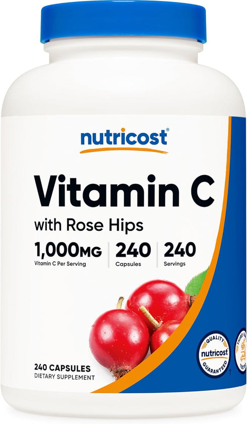 Nutricost Vitamin C with Rose Hips 1025mg, 240 Capsules - Vitamin C 1,000mg, Rose hips 25mg, Premium, Non-GMO, Gluten Free Supplement...