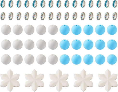 Cheriswelry DIY Winter Theme Jewelry Making Kits with 30pcs 15mm Round Silicone Focal Beads & 5pcs Snowflake Silicone Beads & 30pcs 10mm Glass Rhi...