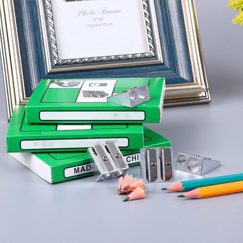 4Pcs Silver Magnesium Pencil Sharpener, Magnesium Metal Pencil Sharpener Manual, Double Holes Rectangular Pencil Sharpener, Handheld Pencil Sharpe...