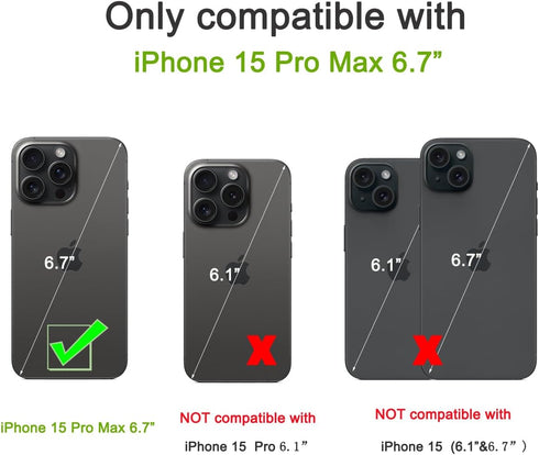 Wallet Case Compatible with iPhone 15 Pro Max(6.7"),Slim Protective case with Card Holder with 1 Screen Protective Glass,Premium PU Leather Kickst...