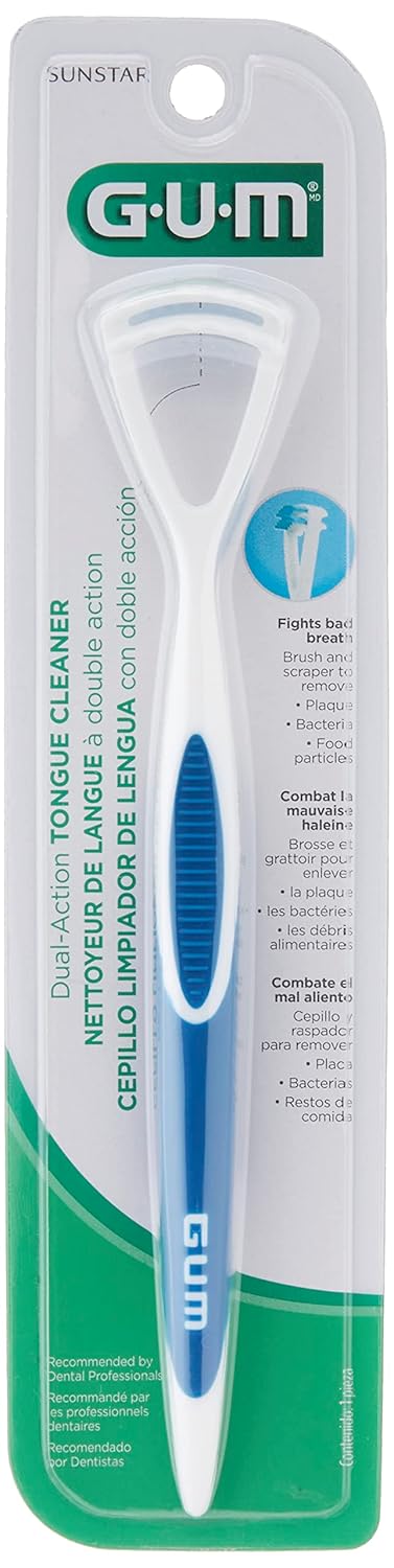 GUM Tongue Cleaner - Dual Action Soft Bristled Tongue Brush with Tongue Scraper for Better Oral Hygiene - Bad Breath Treatment (6pk)...
