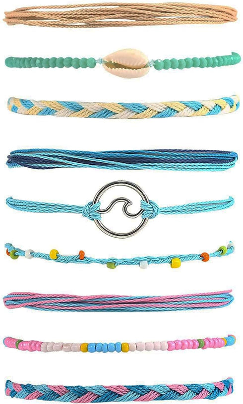 9Pcs Surfer Wave Bracelets for Teen Girls Summer Bracelets Beach Bracelets for Women Adjustable Waterproof Handmade String Bracelets Surfer Bracel...