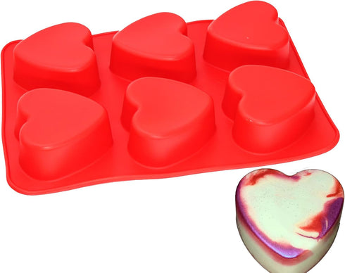 X-Haibei Love 6 Heart Shape Silicone Mold Lotion Bars Soap Moulds Cake Muffin Baking Deep Cavity 4oz per Cell...