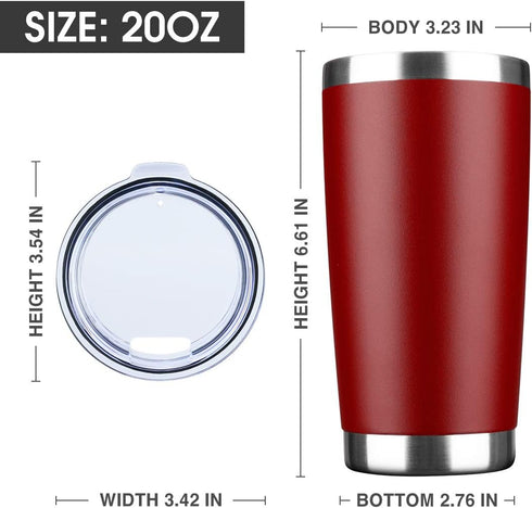 20oz Tumbler Bulk Stainless Steel Vacuum Insulated Tumblers with Lid Double Wall Travel Mug, Durable Powder Coated Coffee Cup, Suitable for Ice Dr...